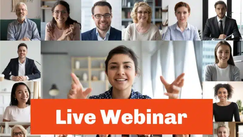 Live Webinar Multiple People Orange Banner