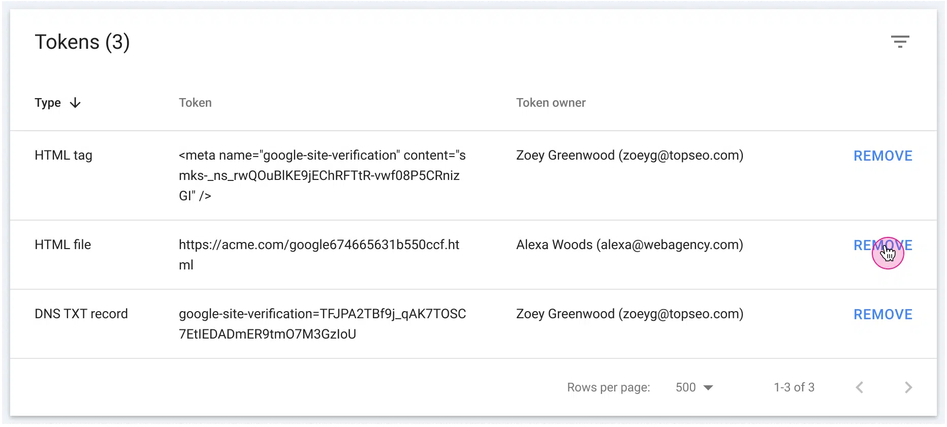 Search Console token management