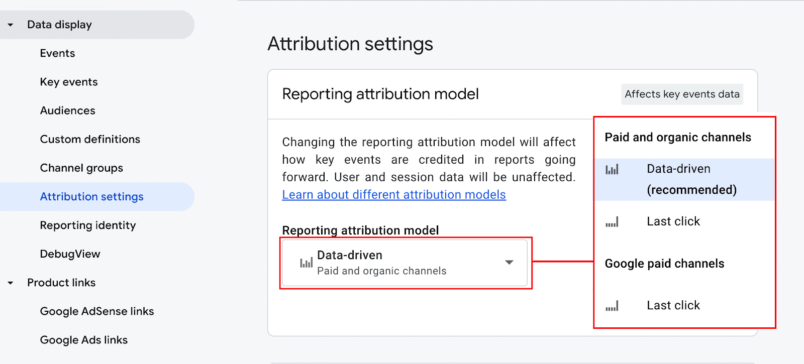 Attribution settings