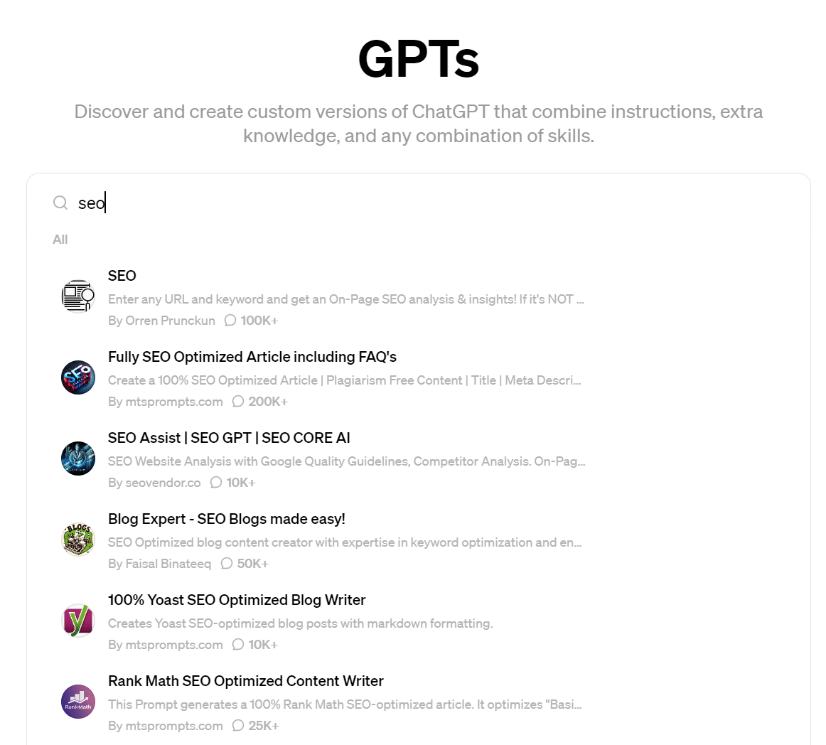Custom GPTs via OpenAI