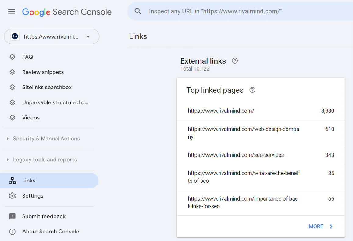 Google Search Console Backlink Chart 