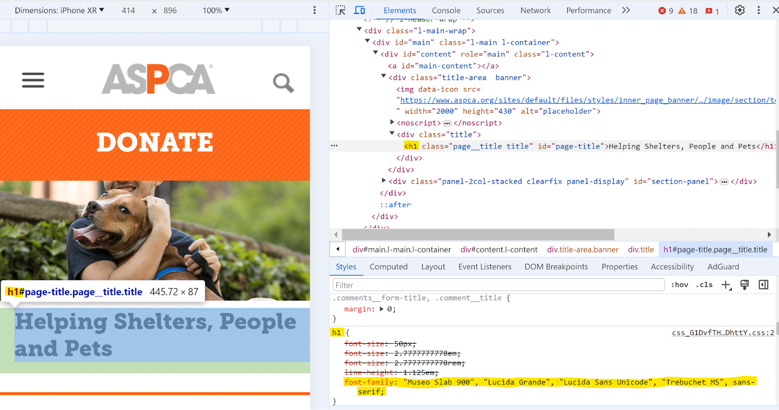 Inspect element - find font type
