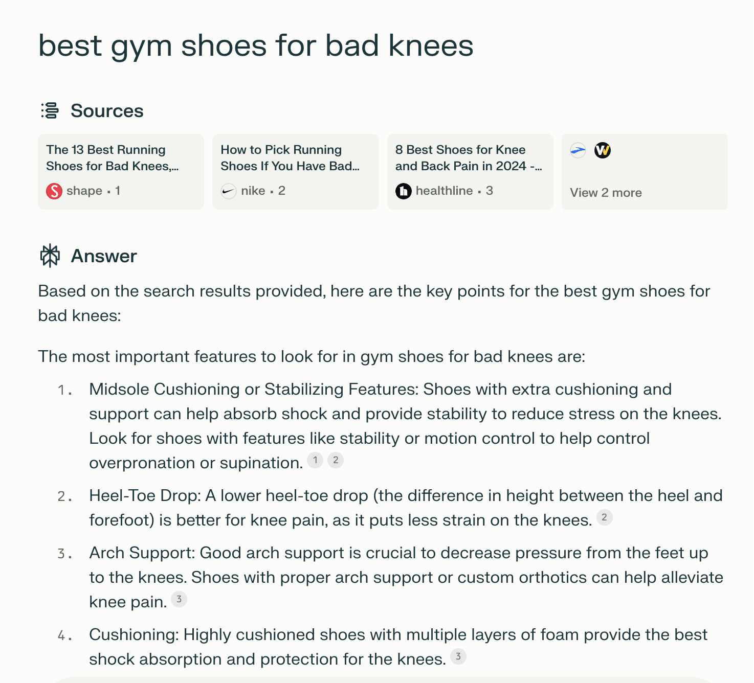 Perplexity - Best gym shoes for bad knees