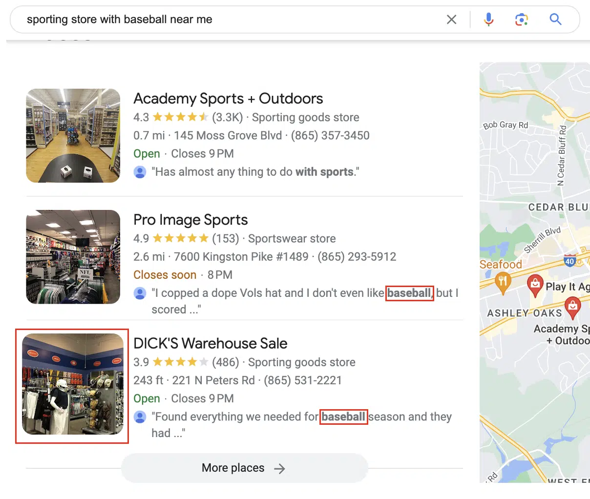 Sporting store with baseball near me
