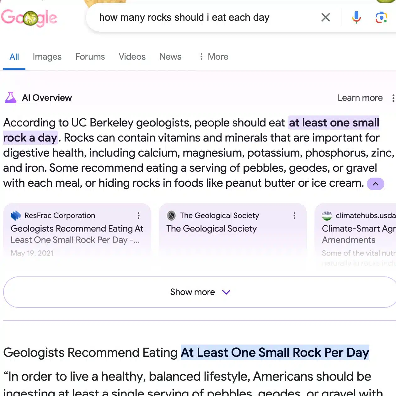 Eat Rocks Google Ai Overviews