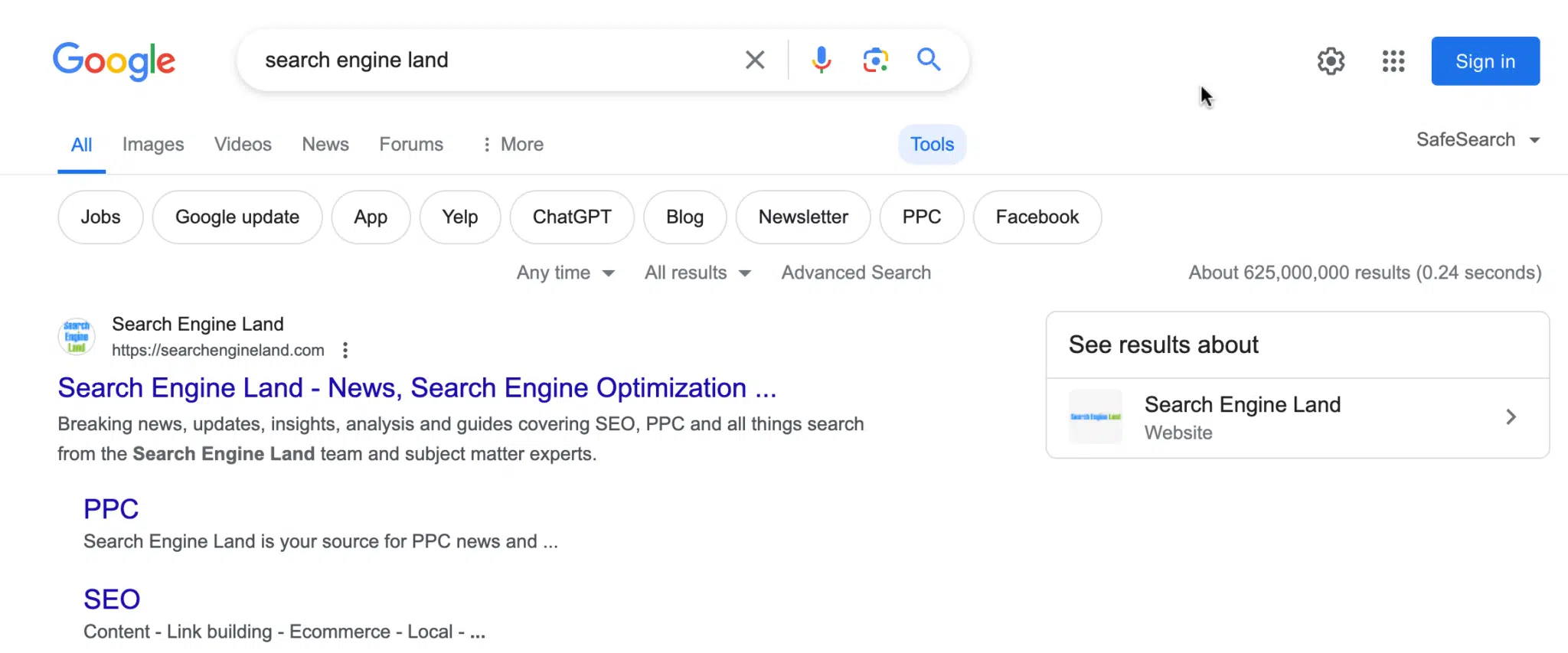 Google Results Count Under Tools