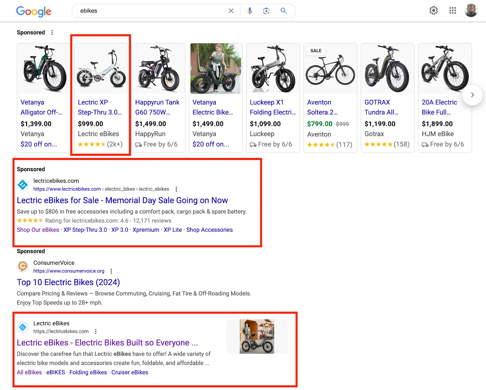  Google SERP layout for 