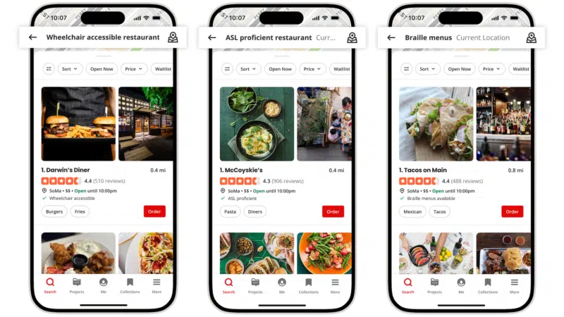 Yelp Accessibility Attribute Searches