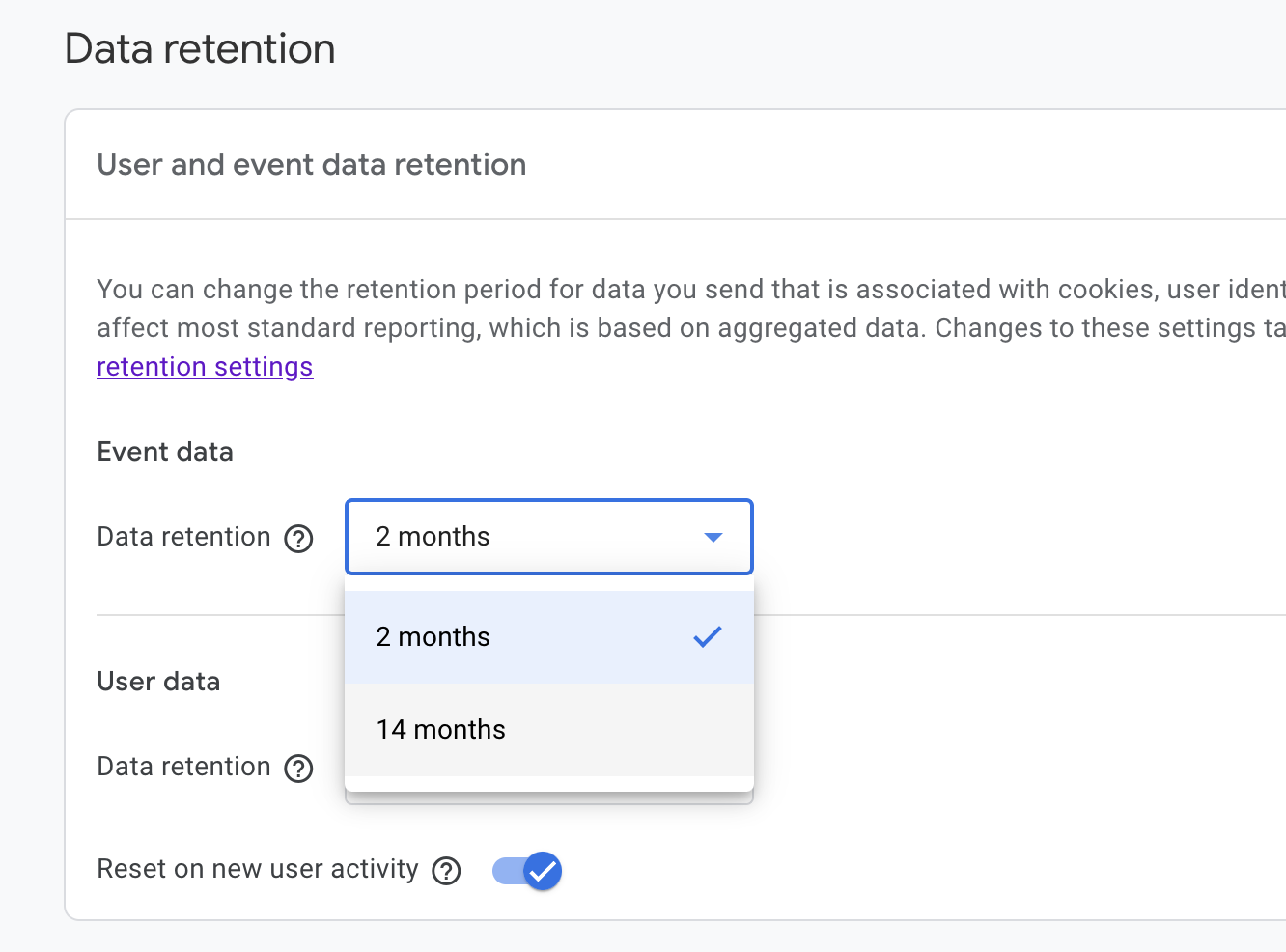 Data retention in GA4