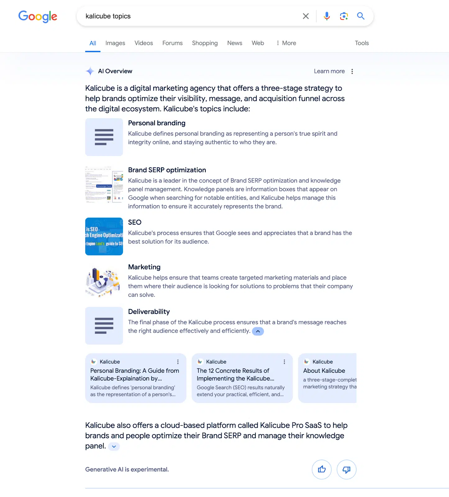 Google AI Overview - Kalicube topics