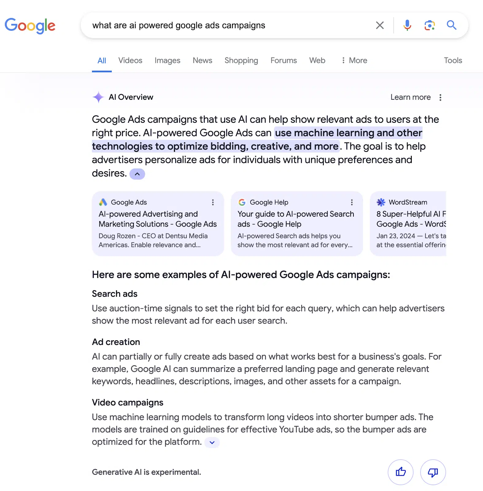 Google AI Overviews example