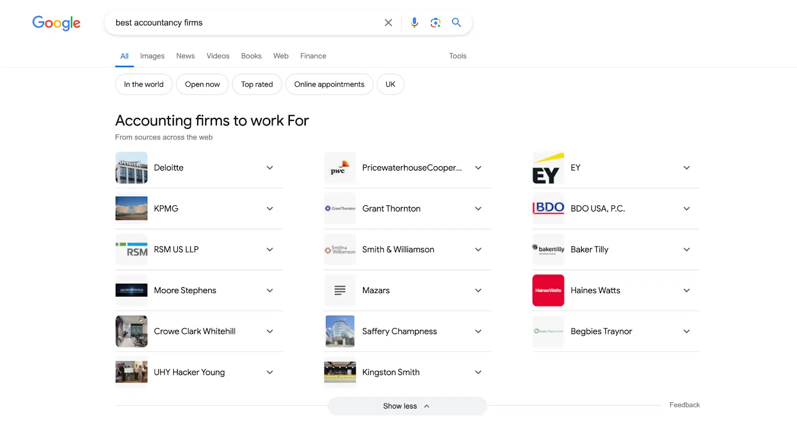 Google Search - Best accountancy firms