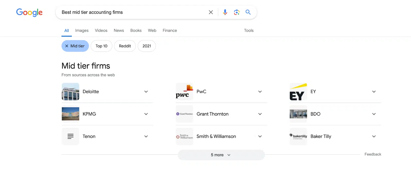 Google Search - Best mid tier accounting firms