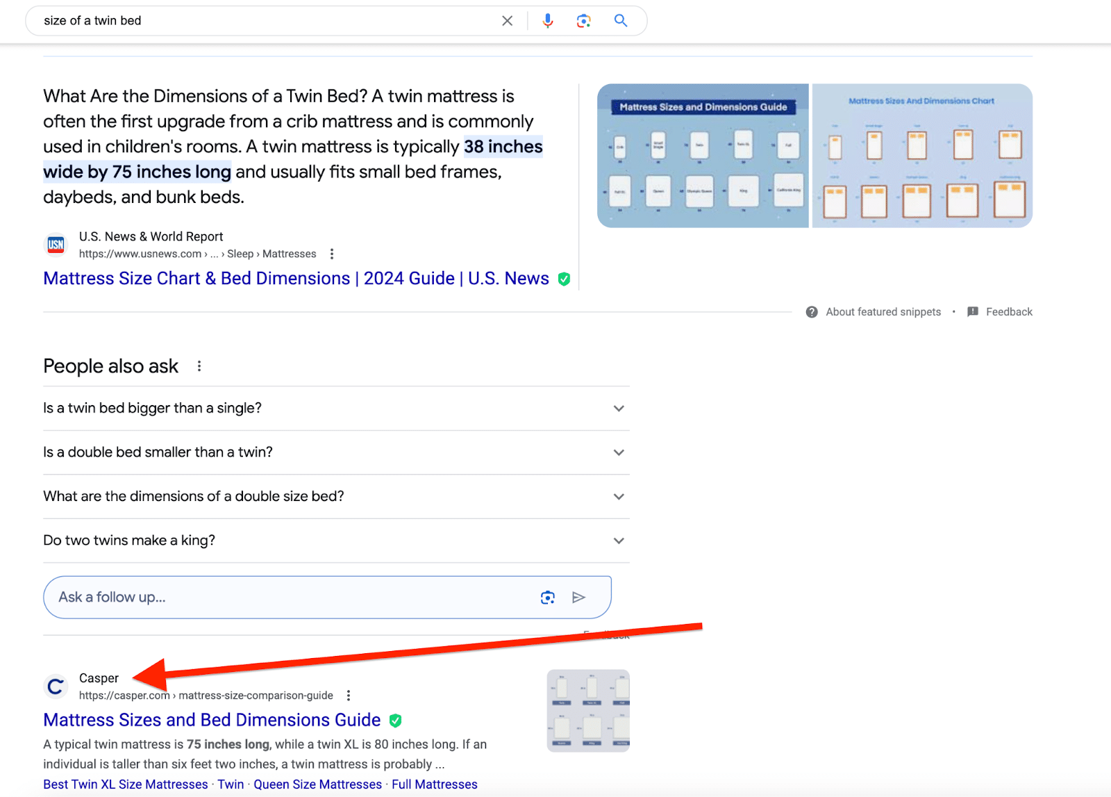 Google search - size of a twin bed