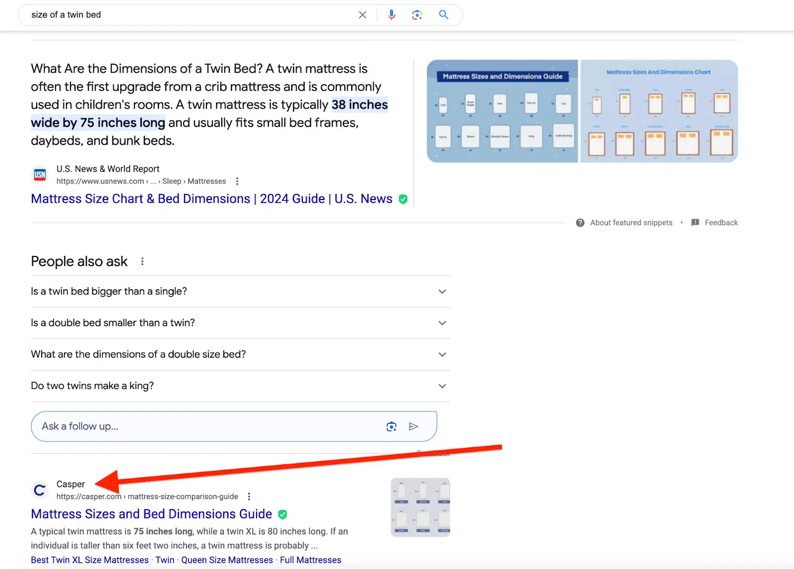 Google search - size of a twin bed