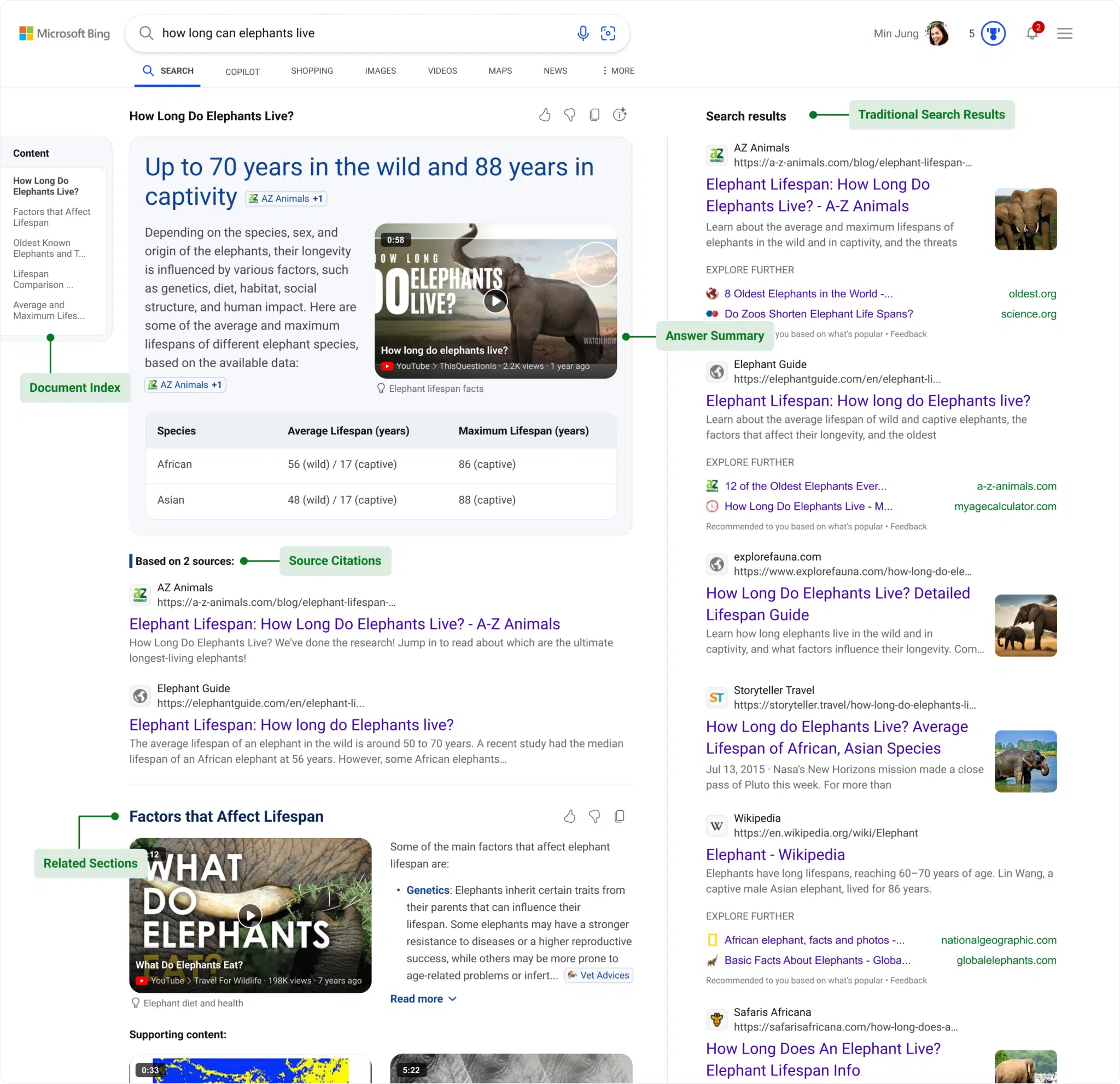 Exemple de résultats générés par l'IA de Bing