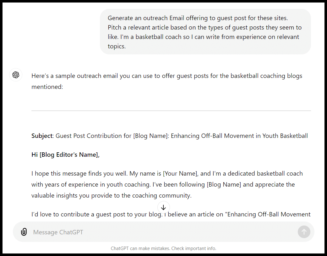 ChatGPT - Drafting outreach email