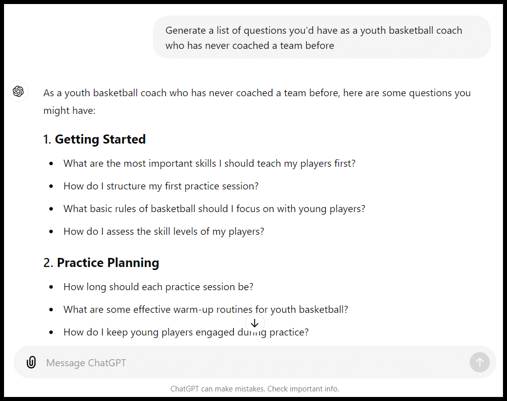 ChatGPT - Generate list of questions