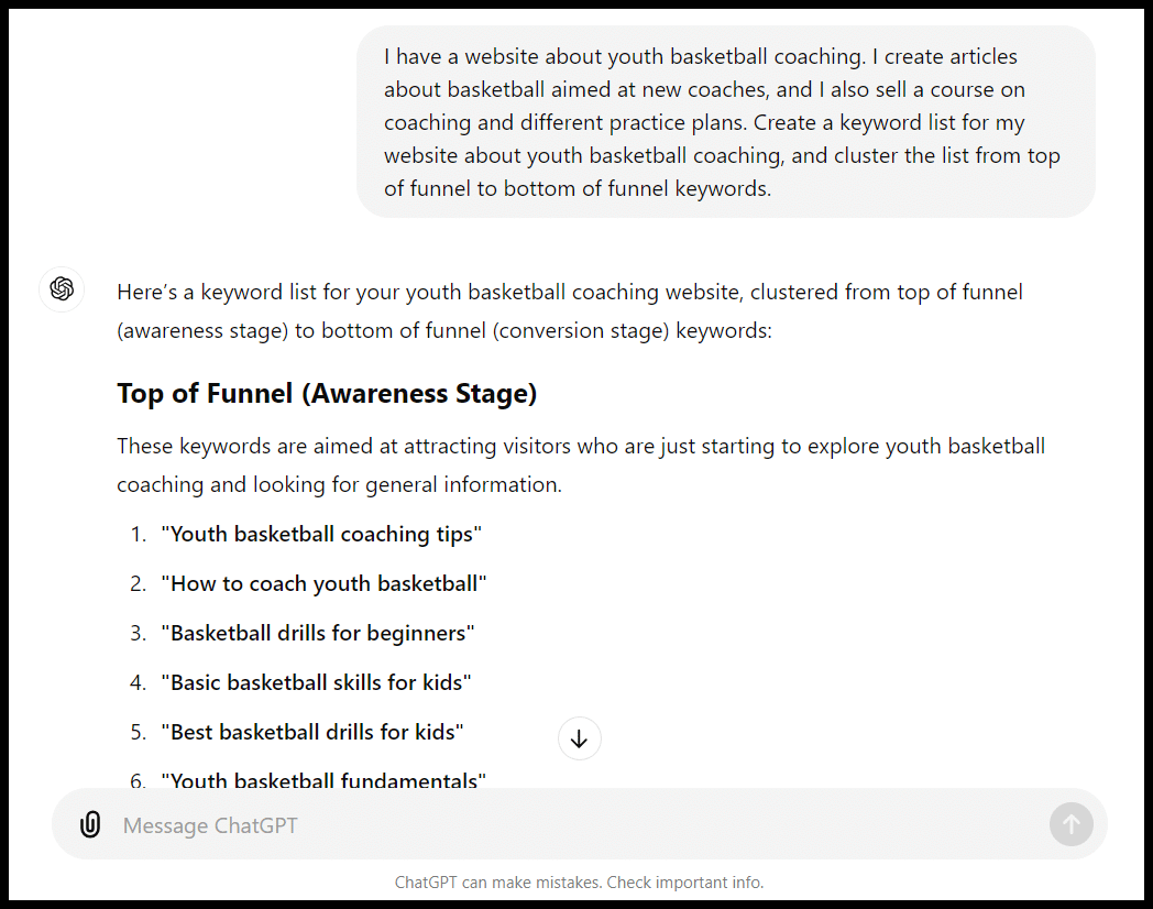 ChatGPT - Keyword clustering