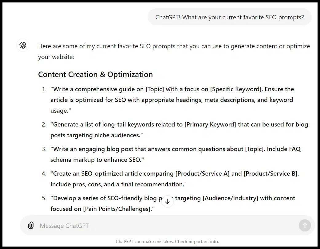 ChatGPT SEO prompts