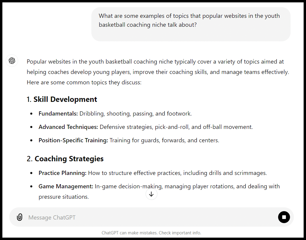 ChatGPT - keyword and topic brainstorms