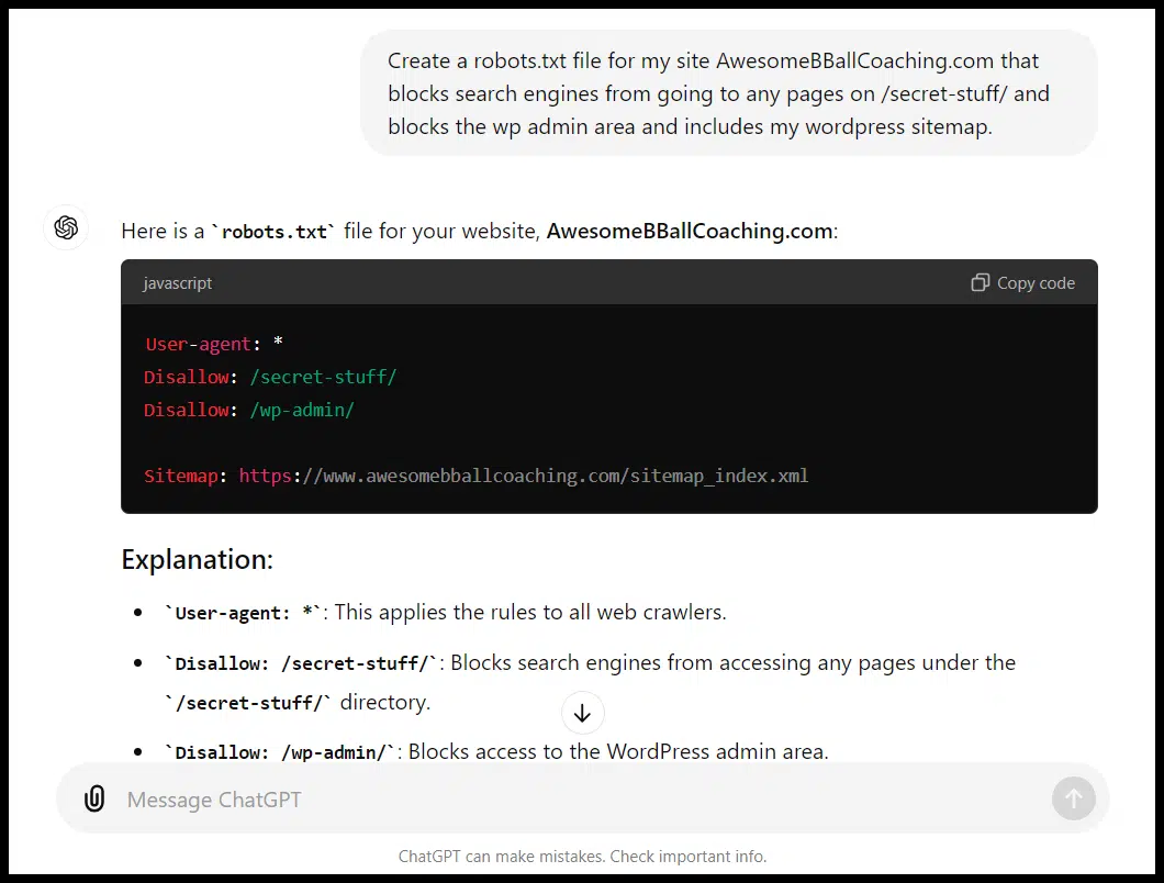 ChatGPT robots.txt file