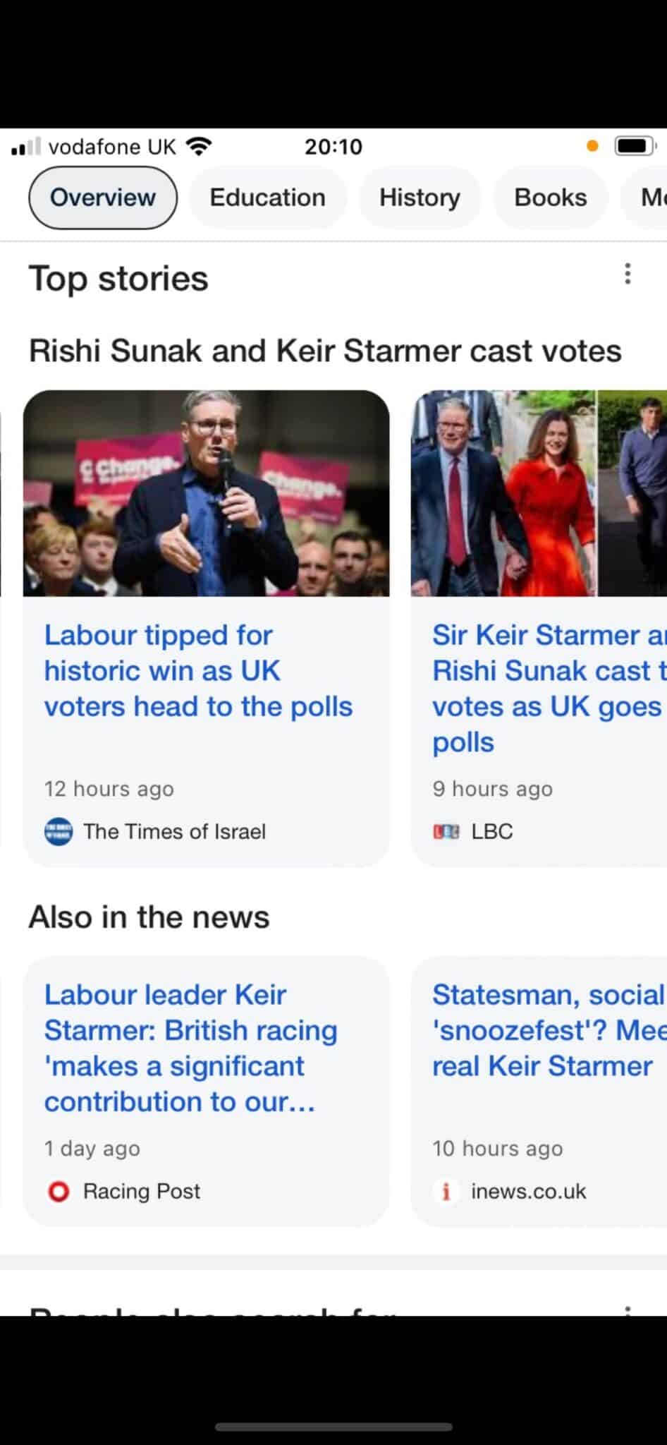 “Keir Starmer,” the top search result was an article by The Times of Israel