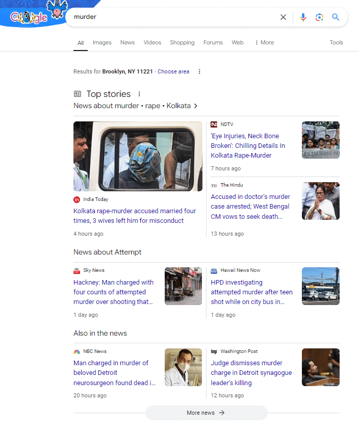 "Murder" search query in Google