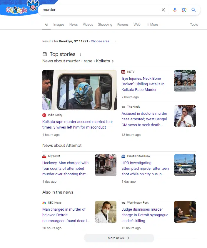 "Murder" search query in Google