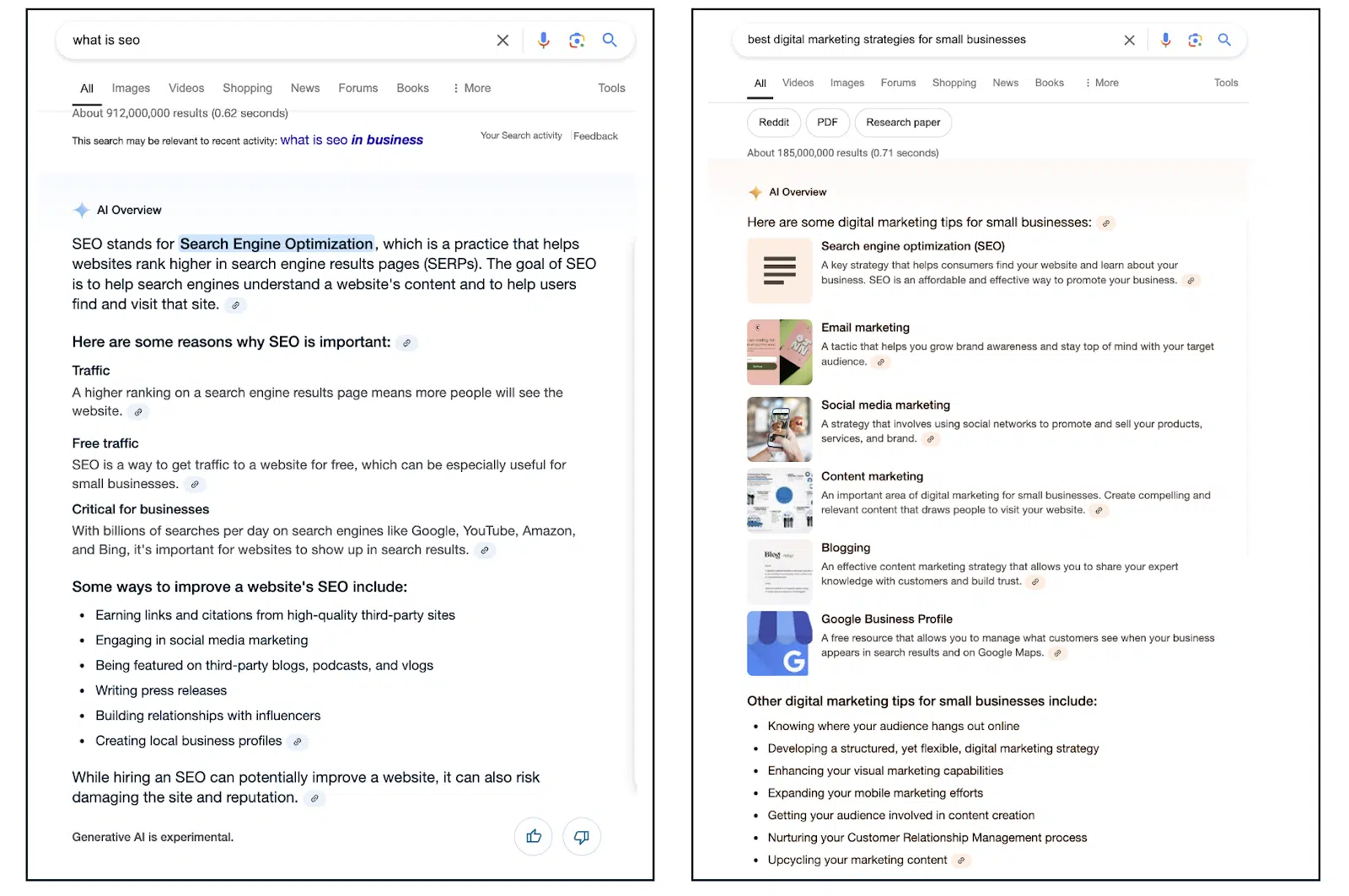 Analyze AI Overview response structures and content elements - Examples