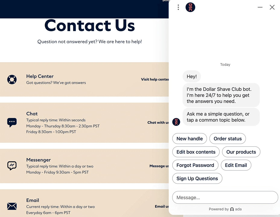 Dollar Shave Club AI chatbot