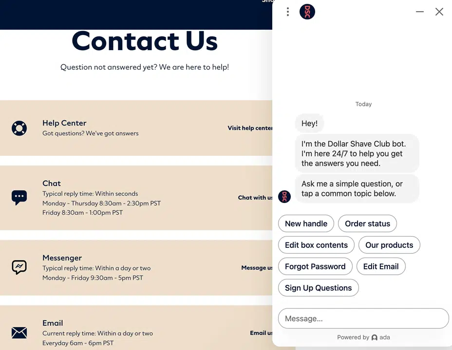 Dollar Shave Club AI chatbot