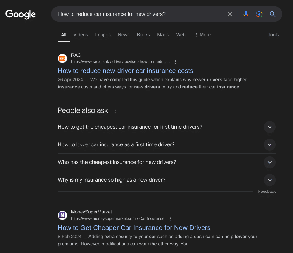 How to reduce car insurance for new drivers - Google search results