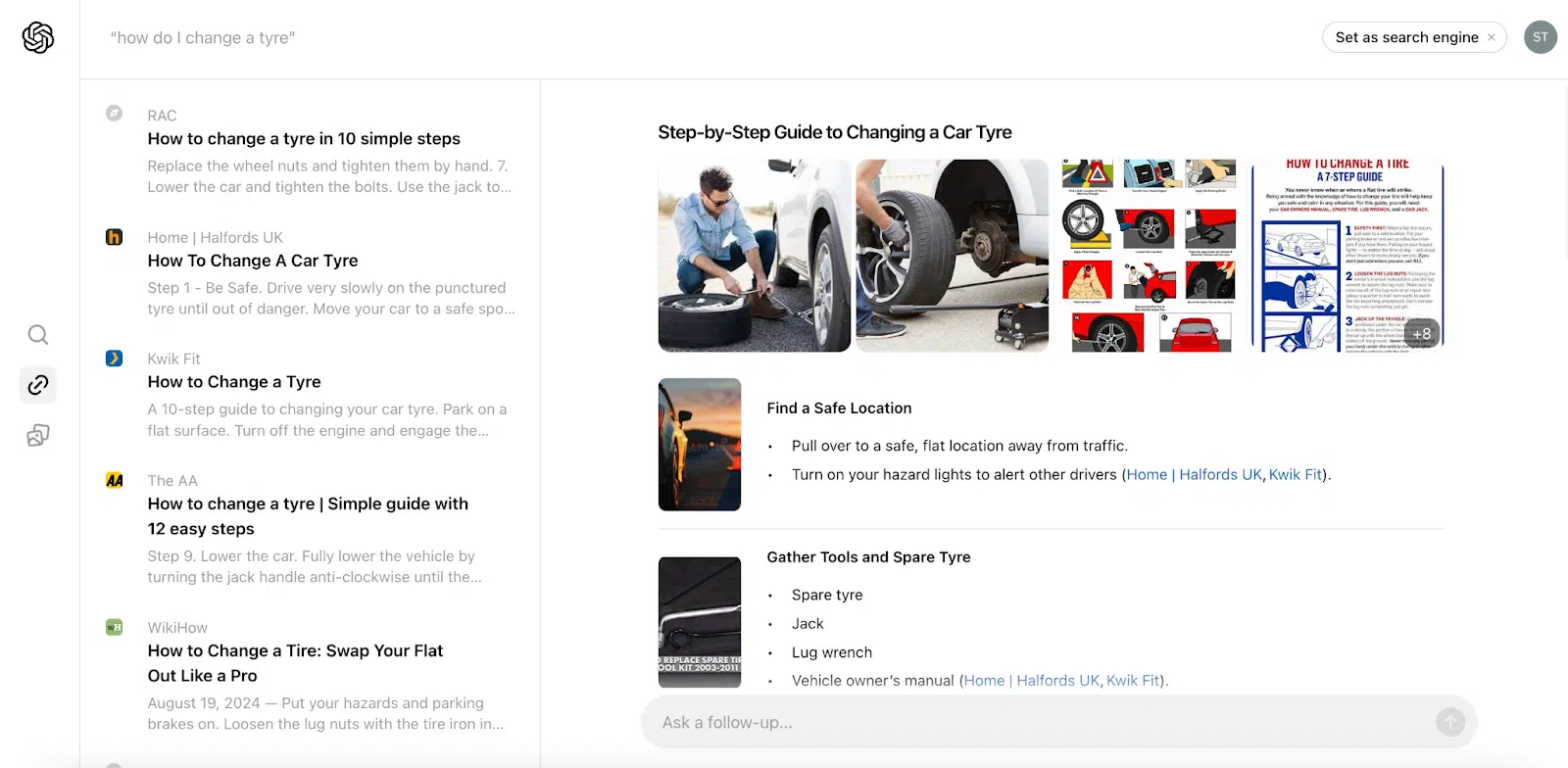 SearchGPT - How do I change a tyre