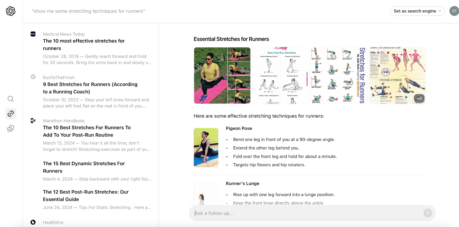 SearchGPT - Show me some stretching techniques for runners