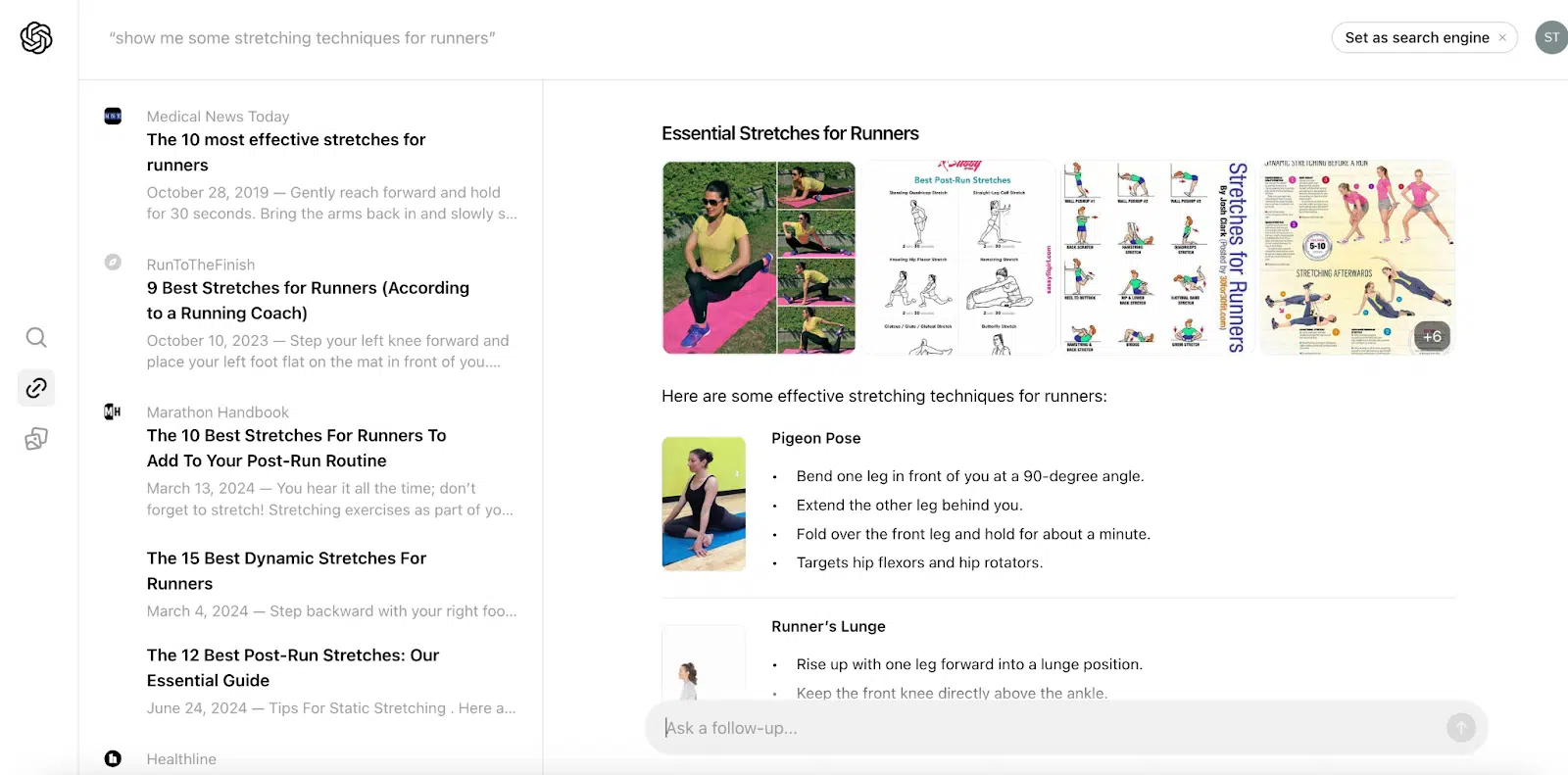 SearchGPT - Show me some stretching techniques for runners