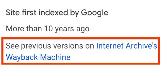 Google Wayback Machine Link