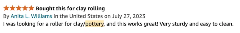 A review for the same rolling pin on Amazon