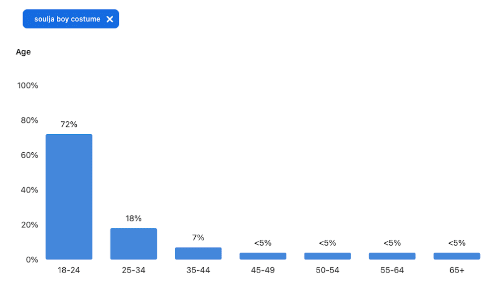 Demographics for Pinterest users engaging with the topic “Soulja Boy costume”