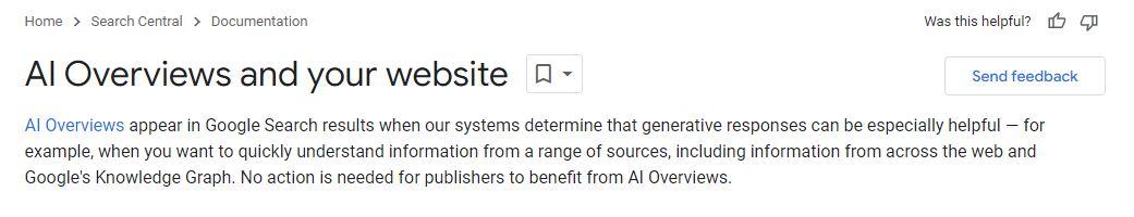 AI Overviews and your website per Google Search Central