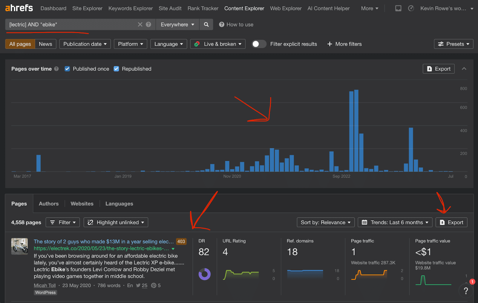 Ahrefs Content Explorer search for brand mentions