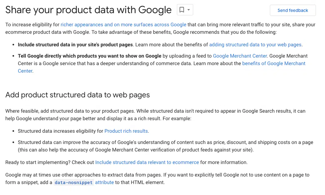 Google ecommerce SEO guide - Product data