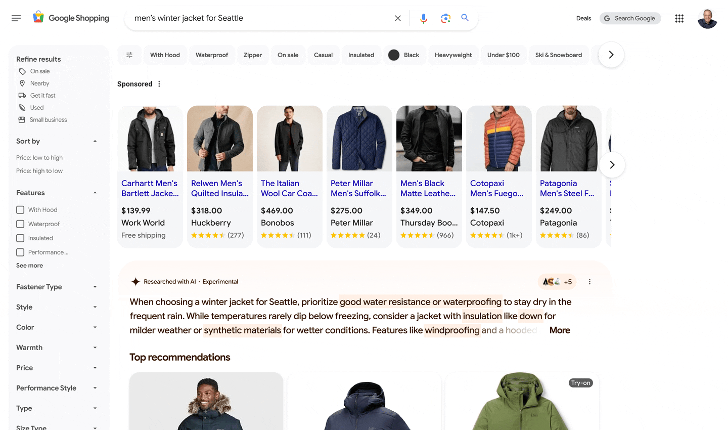 Screenshot of Google Shopping.