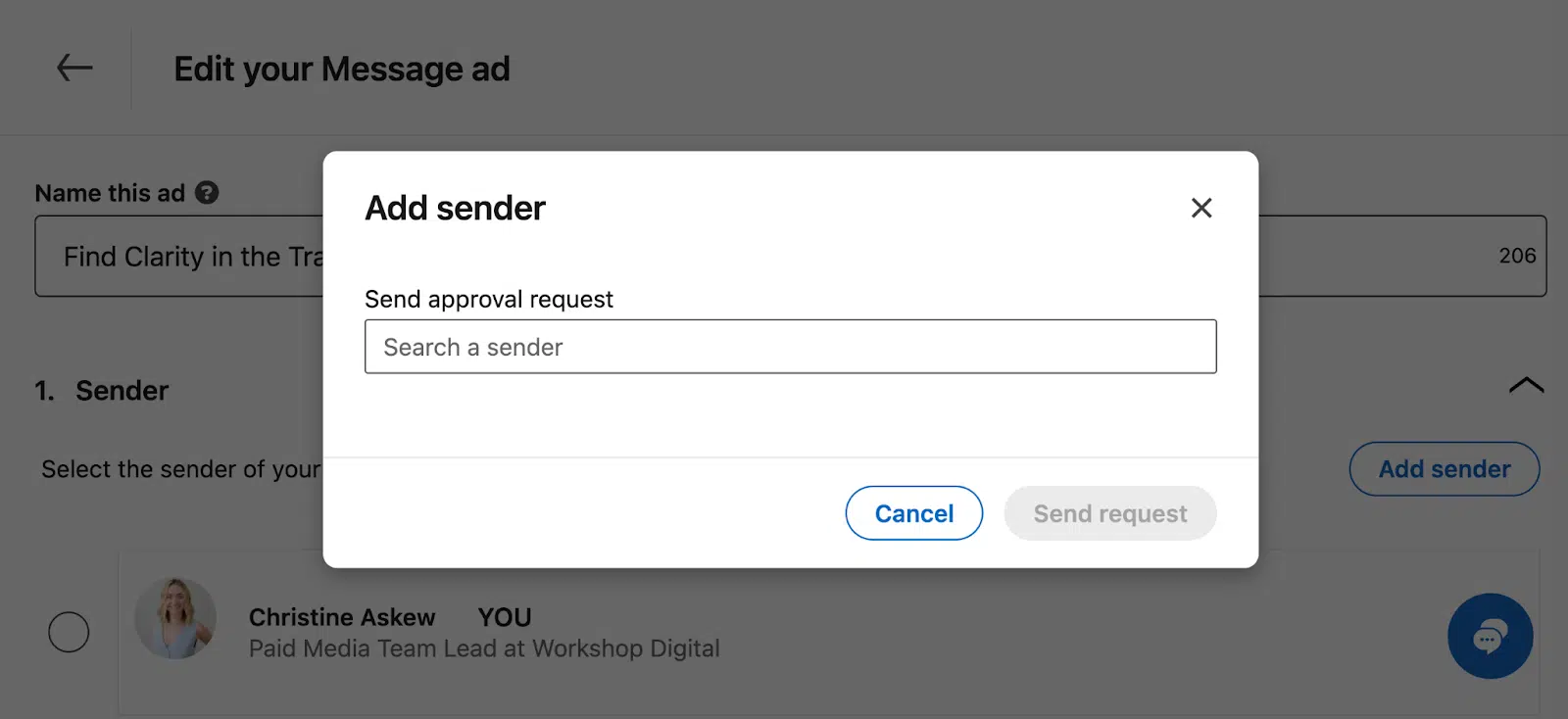 LinkedIn Message Ads - Add a sender