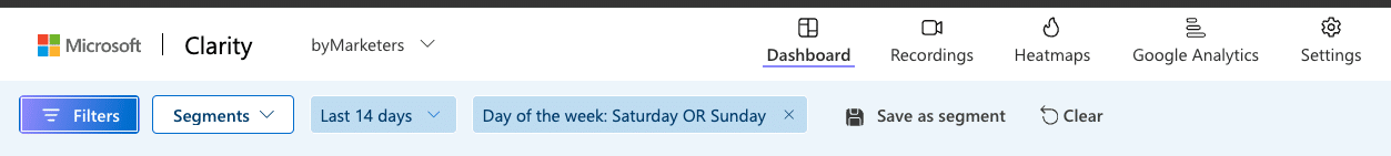 Microsoft Clarity - Filtered segments