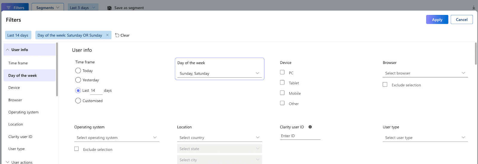 Microsoft Clarity - Segmentation