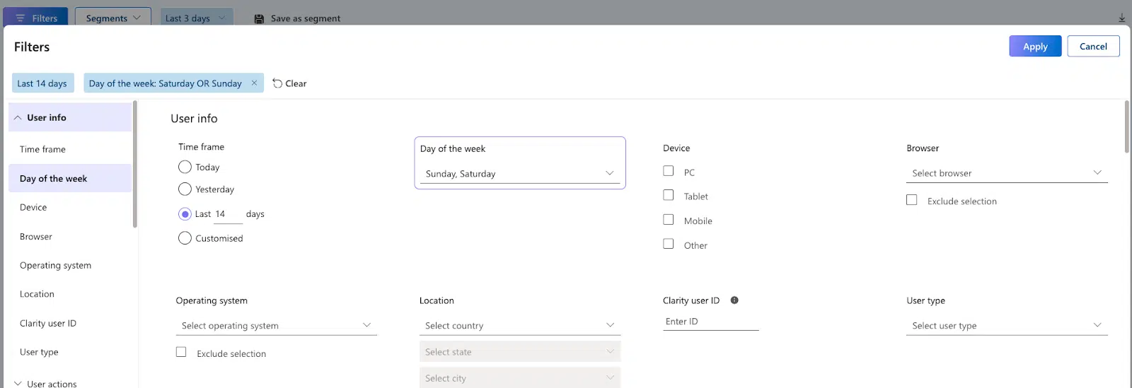 Microsoft Clarity - Segmentation