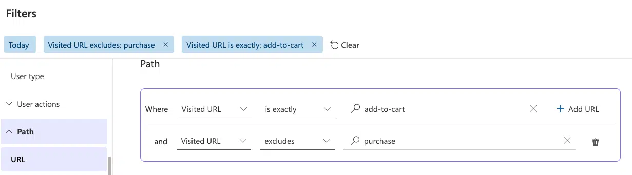 Microsoft Clarity - Segments, filtered by URL