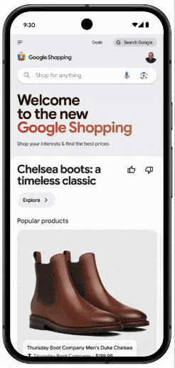 Screenshot of Google Shopping on mobile.