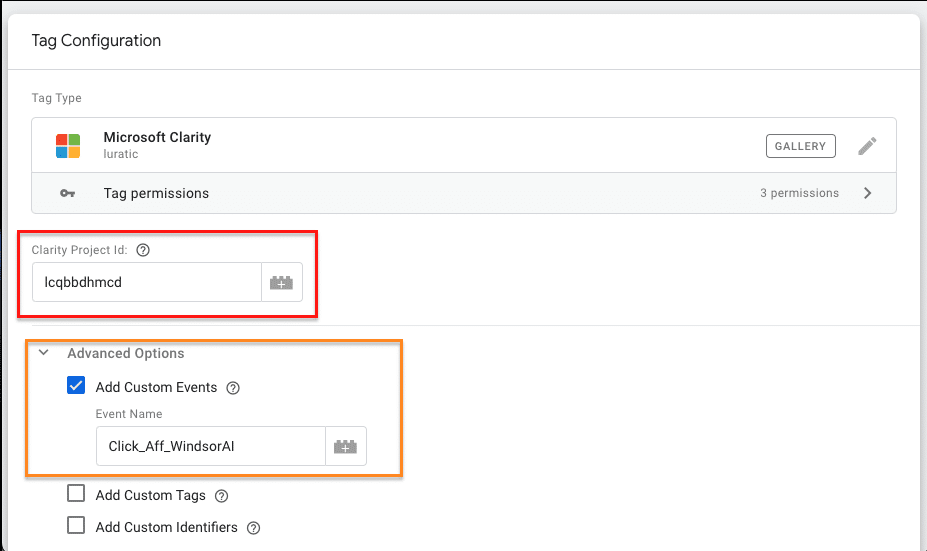 Tag configuration - Clarity project ID